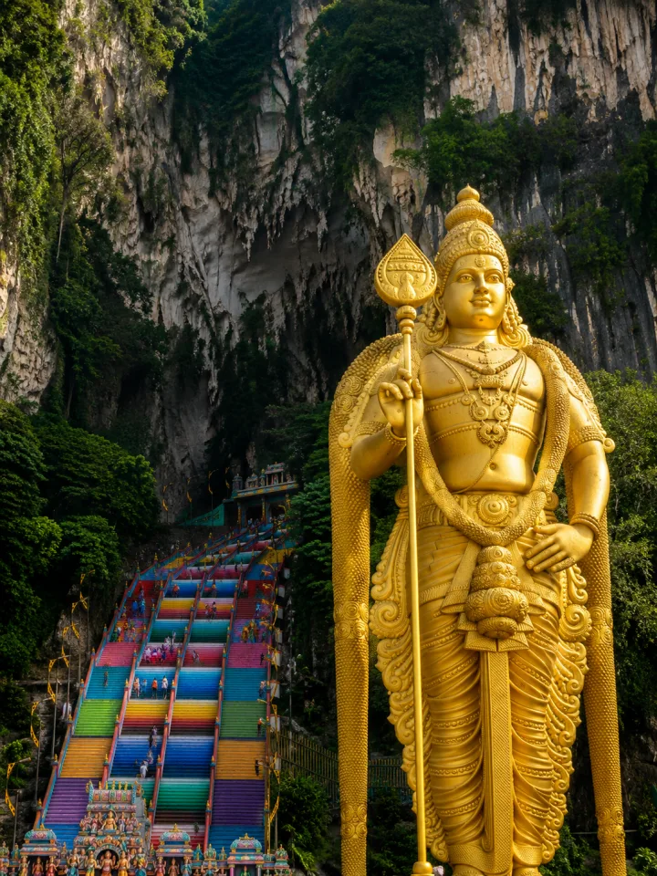 Batu Caves statue and colourful staircase