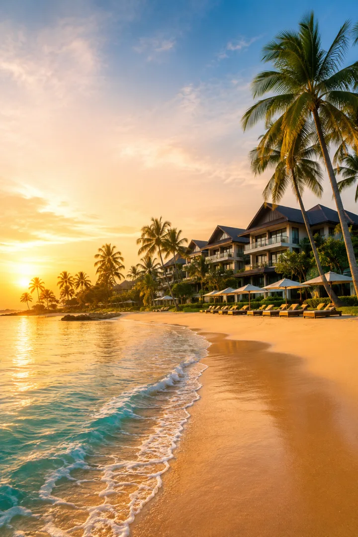 Desaru Coast beach resort at sunset